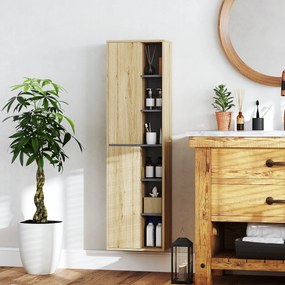 HOMCOM Coloană de Baie de Perete Dulap de Baie cu Compartimente Deschise și 2 Uși 40x24x141,5 cm Natural | Aosom Romania