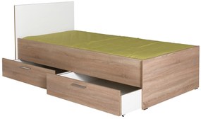 Pat de o persoană 90 cm Vobima 2 (stejar sonoma + alb) (cu somieră) (cu sp. depozitare). 1094834