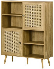 HOMCOM Bufet mobilier de depozitare dulap înalt aspect lemn și răchită design 2 uși - dim. 90L x 32,5l x 120Î cm | Aosom Romania