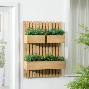 Jardiniera pentru exterior din lemn cu 3 ghivece detasabile, jardiniera verticala cu orificii de scurgere, 60x16x80cm | AOSOM RO