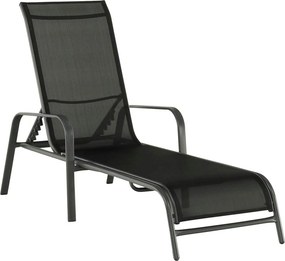 Sezlong gradina ATREO, negru/gri, material textil/metal, 64x161x48/100