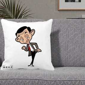 Perna Personalizata Mr. Bean Caricatura, 40x40 cm, Alba Mata, Husa Detasabila, Perna Inclusa, BEKZ®