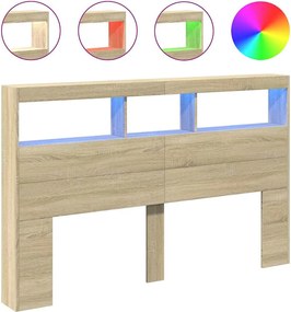 vidaXL Tăblie de pat cu dulap și LED, stejar sonoma, 160x17x102 cm
