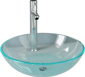vidaXL Chiuvetă baie cu robinet/scurgere tip push, transparent, sticlă