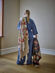 Pătură din bumbac reciclat, multicolor, cu model floral imprimat și franjuri, 160x130 cm, „Vivielle"