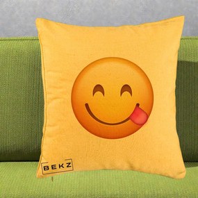 Perna Decorativa Emoji Limba Scoasa, 40x40 cm, Galben, Husa Detasabila, Perna Inclusa, BEKZ®