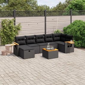 3265535 vidaXL Set mobilier de grădină cu perne, 8 piese, negru, poliratan