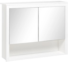 HOMCOM Armoire de baie cu oglinda, armoire montata, 2 usi cu oglinda, raft de depozitare, 80L x 20P x 65H cm, alb | Aosom Romania