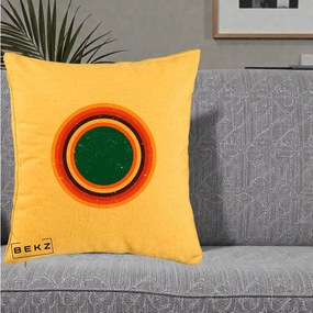 Perna Decorativa Retro Cerc Concentric Geometric Vintage, 40x40 cm, Galben, Husa Detasabila, Perna Inclusa, BEKZ®