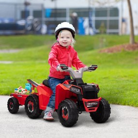 HOMCOM Quad Electric pentru Copii cu Remorcă, Pedală, Mers Înainte și Înapoi, 2,5 km/h, 18-36 Luni, Roșu | Aosom Romania