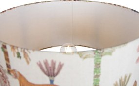 Lampă de podea cu trepied din lemn cu abajur multicolor cu imprimeu animalier 50cm - Lou