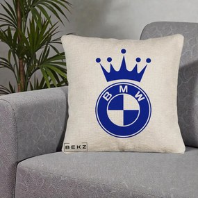Perna Personalizata cu emblema BMW si Coroana, 40x40 cm, Bej Canapea, Husa Detasabila, Perna Inclusa, BEKZ®