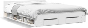 vidaXL Cadru pat cu sertare alb extralucios 140x200 cm, lemn prelucrat