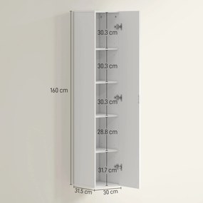 HOMCOM Dulap de Baie Suspendat Coloană cu Rafturi Reglabile și Închidere Soft Close, 30x31.5x160 cm, Alb | Aosom Romania