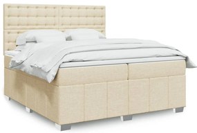 vidaXL Pat box spring cu saltea, crem, 200x200 cm, textil