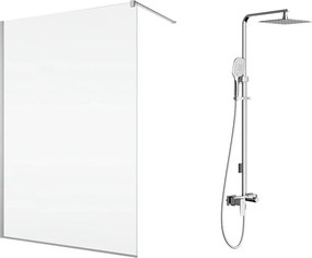 Pachet paravan dus Walk-In SanSwiss Easy crom 120x200 cm si coloana de dus Omnires Parma crom