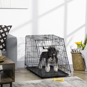 PawHut Cușcă de Transport pentru Câini, Metal și PP, Formă Trapezoidală pentru Mașină, cu Mâner, 76x48x55cm, Negru | Aosom Romania