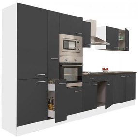 Mobilă de bucătărie Yorki 360, corp alb, față antracit satinat, cu dulap cu raft