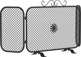 HOMCOM Parascântei Șemineu Pliabil 3 Panouri Metal, Bază Detașabilă, Model Floral, 90x16x40cm, Negru | Aosom Romania