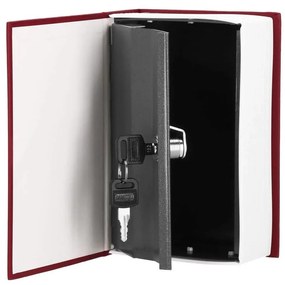 Seif, caseta valori, cutie metalica cu cheie, portabila, tip carte, visiniu, 20x6.5x26.5 cm, Springo
