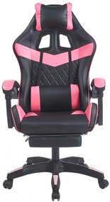 Scaun gaming, sistem iluminare bandă LED RGB, masaj în perna lombară, suport picioare, Negru/Roz