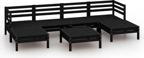 vidaXL Set mobilier de grădină, 7 piese, negru, lemn masiv de pin