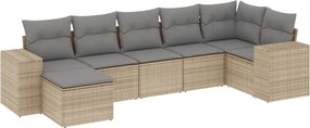 vidaXL Set canapele de grădină, 7 piese, cu perne, bej, poliratan