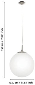 Lustră albă/argintie cu abajur din sticlă ø 30 cm RONDO – EGLO