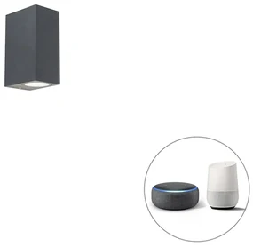 Lampă de perete inteligentă gri închis IP44 inclusiv 2 GU10 Wifi - Baleno