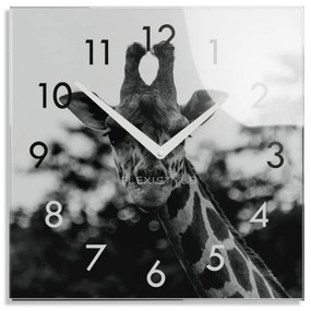 Ceas decorativ din sticlă alb-negru cu girafă, 30 cm