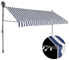 vidaXL Copertină retractabilă manual cu LED, albastru &amp; alb, 400 cm