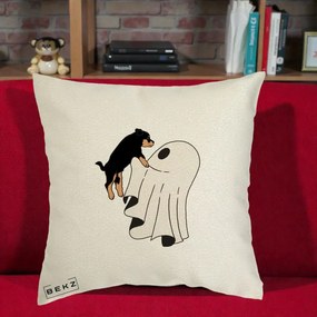 Perna Decorativa Caine Rottweiler Fantoma Halloween, 40x40 cm, Ecru, Husa Detasabila, Perna Inclusa, BEKZ®