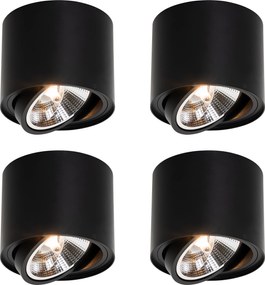 Set de 4 spoturi moderne negre de tavan pivotante și înclinabile AR111 - Rondoo Up