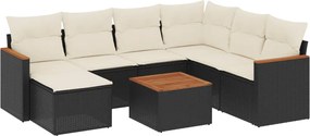 vidaXL Set mobilier de grădină cu perne, 8 piese, negru, poliratan