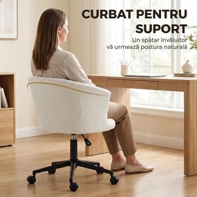 HOMCOM Scaun de birou rotativ din chenille, înălțime reglabilă, pentru machiaj, studio sau dormitor, crem | Aosom Romania