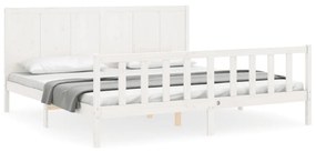 3192637 vidaXL Cadru de pat cu tăblie Super King Size, alb, lemn masiv