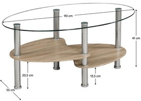 Măsuţă de cafea, oţel/sticlă transparentă/stejar sonoma, PANTY NEW