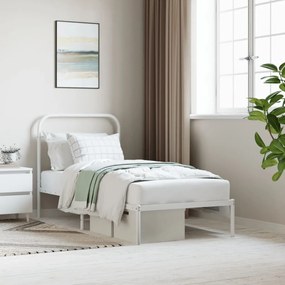 352618 vidaXL Cadru de pat metalic cu tăblie, alb, 80x200 cm