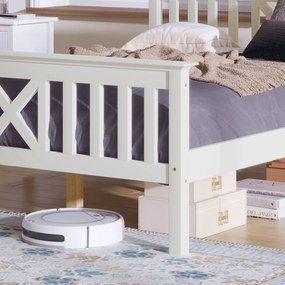 Pat Single cu design minimalist, fără Saltea, 90x200 cm, Alb