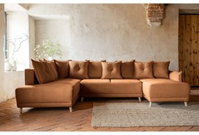 Colțar cărămiziu extensibil cu tapițerie din catifea reiată (colț stânga/în formă de "U") Lazy Lukka – Miuform