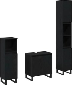 vidaXL Set de mobilier pentru baie Pe perete cu ușă 3 pcs Stejar Negru
