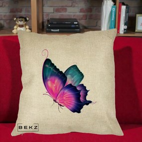 Perna Decorativa Fluture Neon, 40x40 cm, Crem, Husa Detasabila, Perna Inclusa, BEKZ®