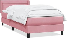 vidaXL Pat box spring cu saltea, roz, 90x220 cm, catifea