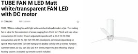 Lustra cu Ventilator si telecomanda TUBE FAN M LED alb mat/transparent