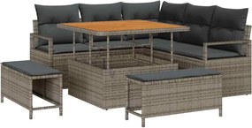 vidaXL Set de canapele pentru grădină cu pernă cu depozitare 8 pcs Gri