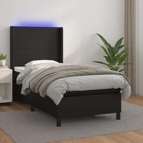 3139247 vidaXL Pat cu arcuri, saltea și LED, negru, 100x200cm, piele ecologică