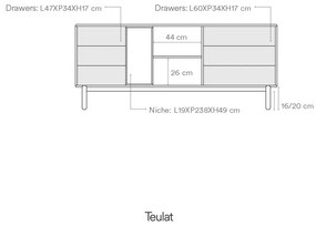 Comodă joasă de culoare gri închis 180x76 cm Corvo - Teulat