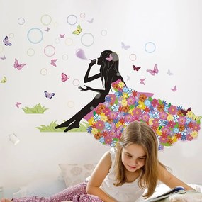 PIPPER | Autocolant de perete "Fată așezată cu fluturi" 132x88 cm