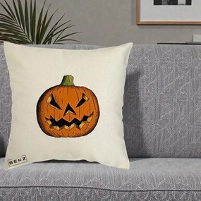 Perna Decorativa Halloween Dovleac Portocaliu Clasic, 40x40 cm, Ecru, Husa Detasabila, Perna Inclusa, BEKZ®