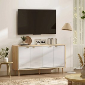 HOMCOM Bufet Modern cu 4 Uși și Raft Reglabil 141x35x77cm Alb și Stejar | Aosom Romania